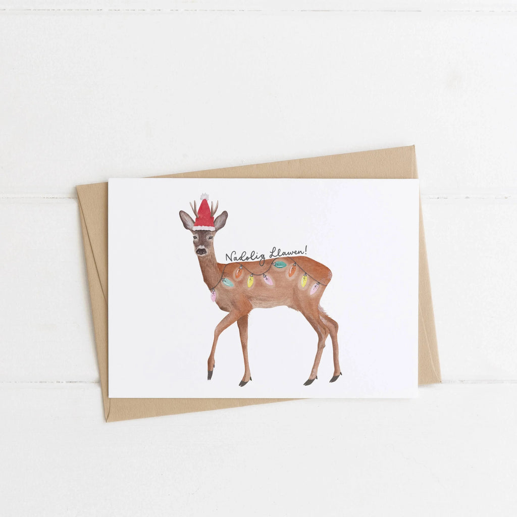 Festive Deer Welsh Christmas Card from Eleri Haf Designs for sale at Mostyn