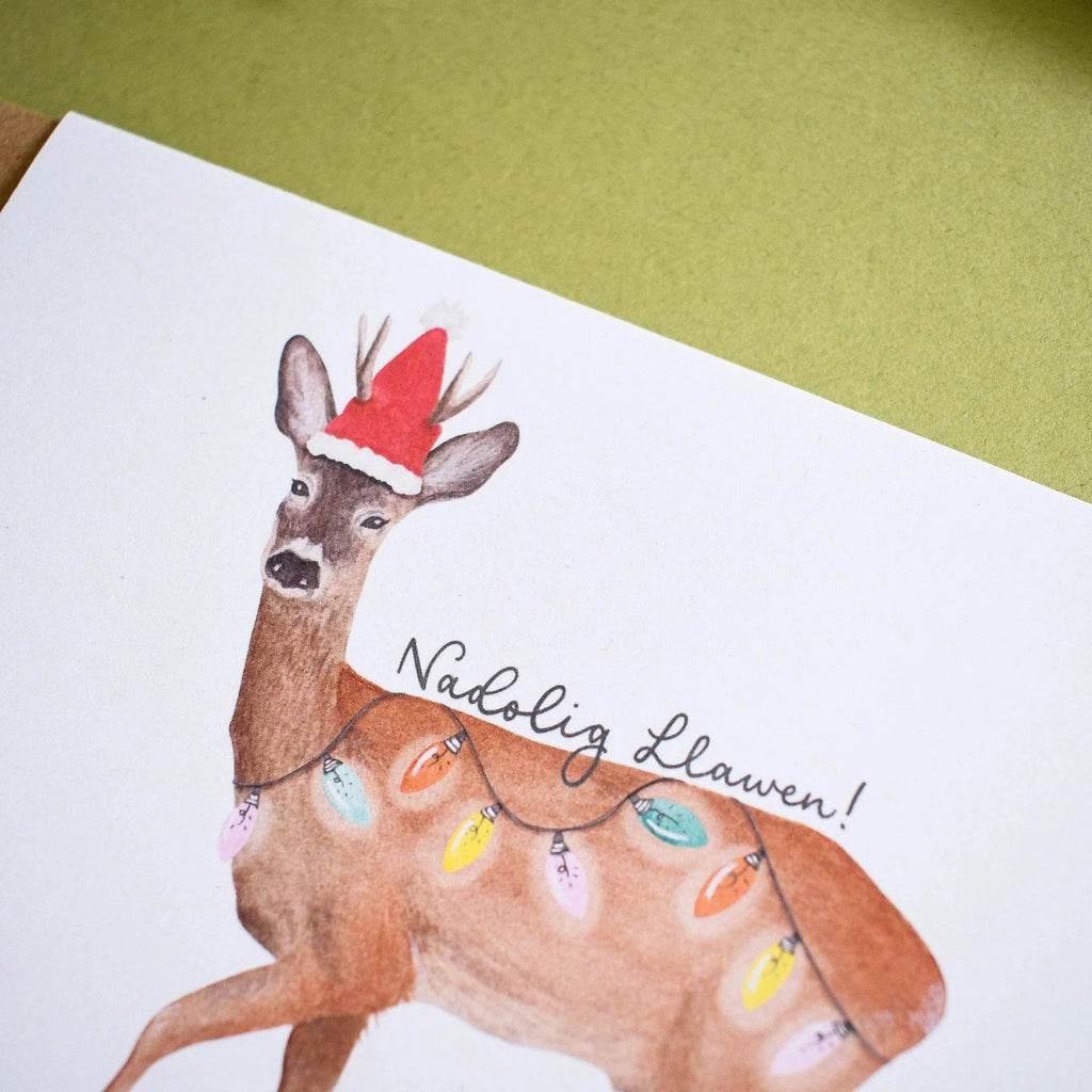 Festive Deer Welsh Christmas Card from Eleri Haf Designs for sale at Mostyn