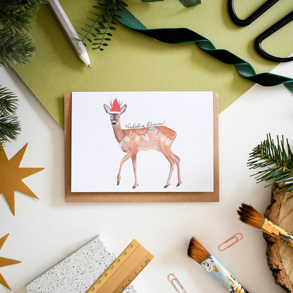 Festive Deer Welsh Christmas Card from Eleri Haf Designs for sale at Mostyn
