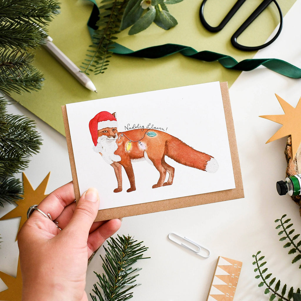 Festive Fox Welsh Christmas Card from Eleri Haf Designs for sale at Mostyn