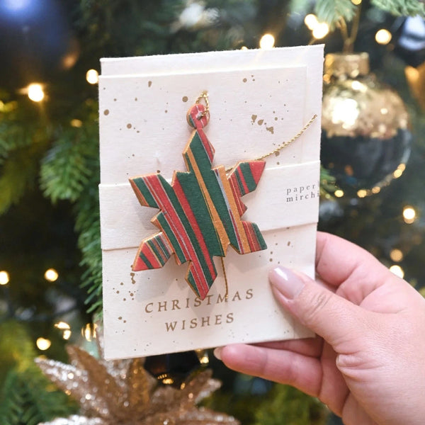 Festive Mix Snowflake Hand Marbled Christmas Decoration Greeting Card from Paper Mirchi for sale at Mostyn