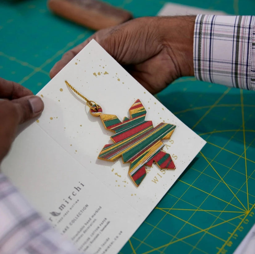Festive Mix Snowflake Hand Marbled Christmas Decoration Greeting Card from Paper Mirchi for sale at Mostyn
