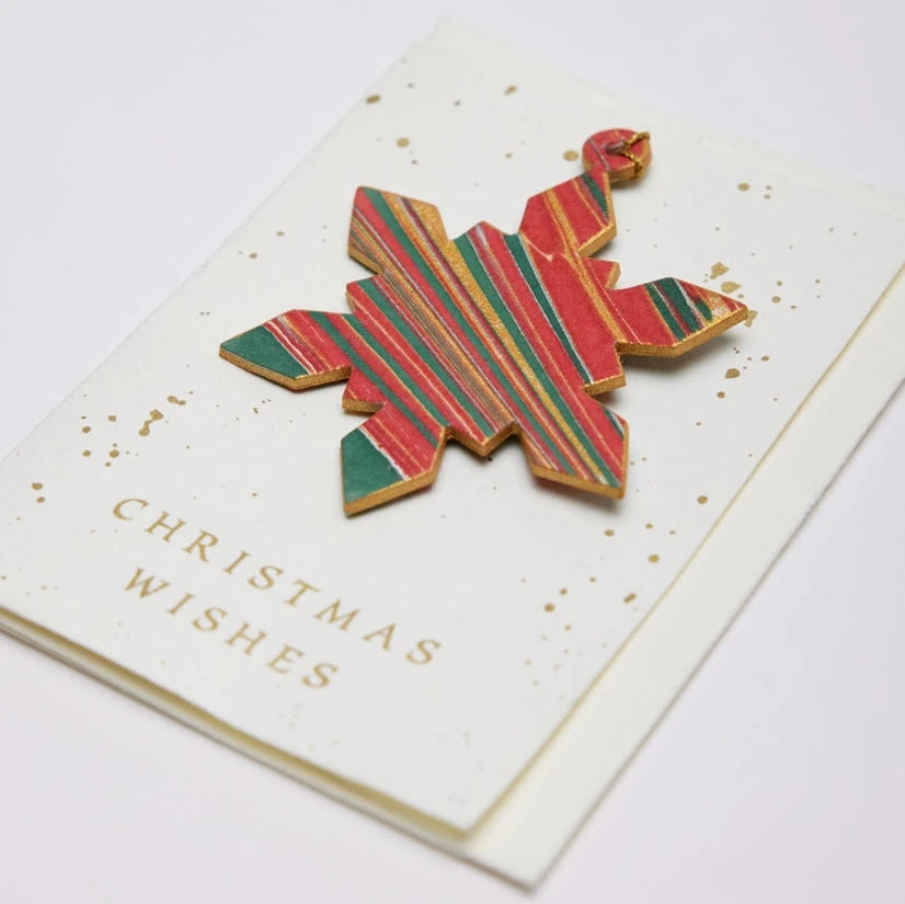 Festive Mix Snowflake Hand Marbled Christmas Decoration Greeting Card from Paper Mirchi for sale at Mostyn