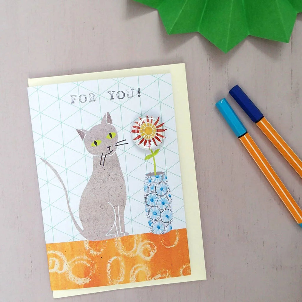 For You Cat Greeting Card with Badge by The Black Rabbit for sale at Mostyn
