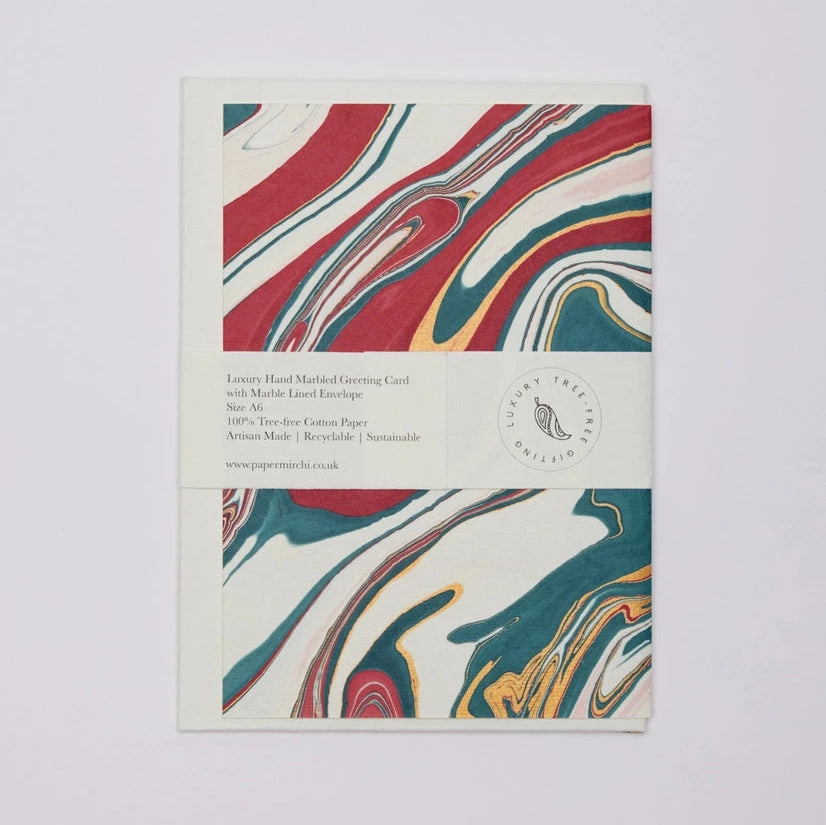 Free Spirit Festive Mix Hand Marbled Christmas Card from Paper Mirchi for sale at Mostyn