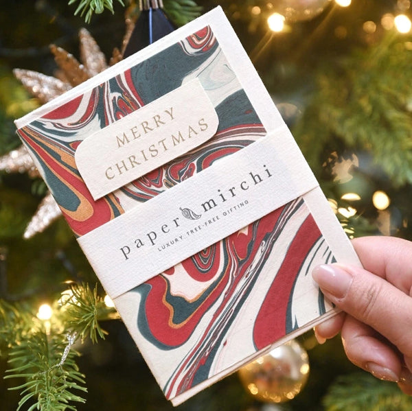 Free Spirit Festive Mix Hand Marbled Christmas Card from Paper Mirchi for sale at Mostyn