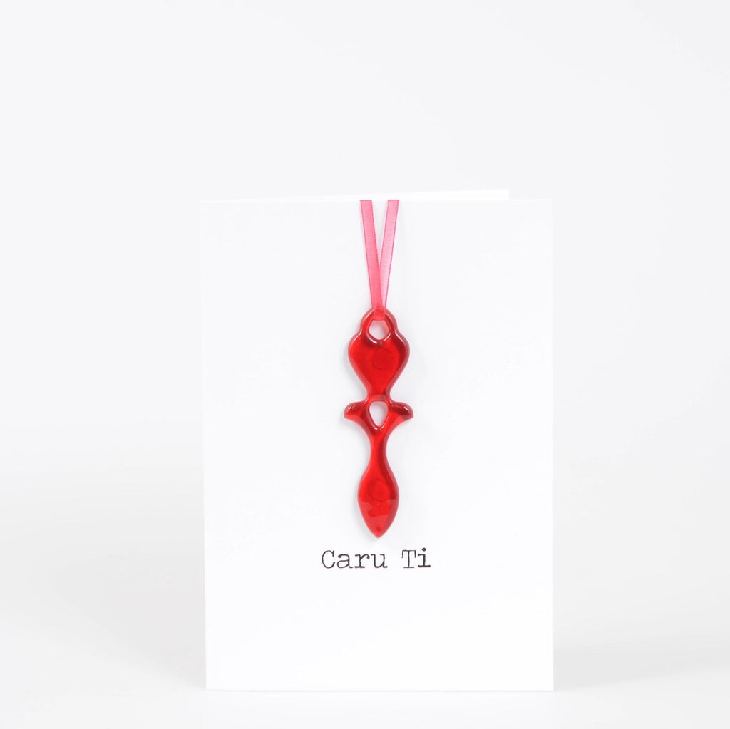 Fused Glass Love Spoon Decoration Caru Ti Welsh Valentine's Card from Pam Peters Designs for sale at Mostyn