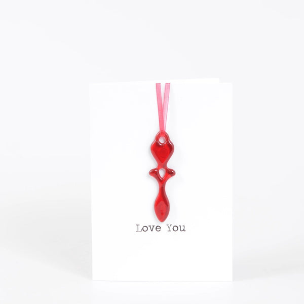 Fused Glass Love Spoon Decoration Love You Welsh Valentine's Card from Pam Peters Designs for sale at Mostyn