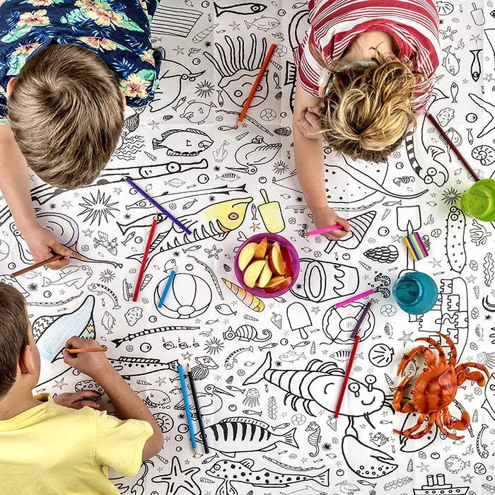 Seaside Giant Colouring In Poster Tablecloth from Eggnogg Colour In for sale at Mostyn