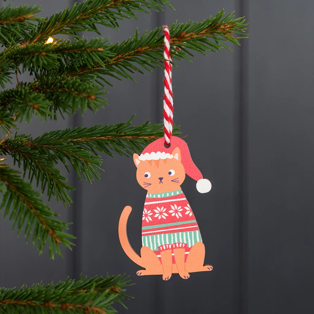 Ginger Cat Wooden Hanging Christmas Decoration from Rex London for sale at Mostyn