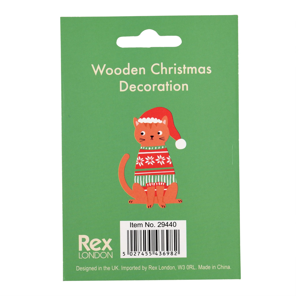 Ginger Cat Wooden Hanging Christmas Decoration from Rex London for sale at Mostyn