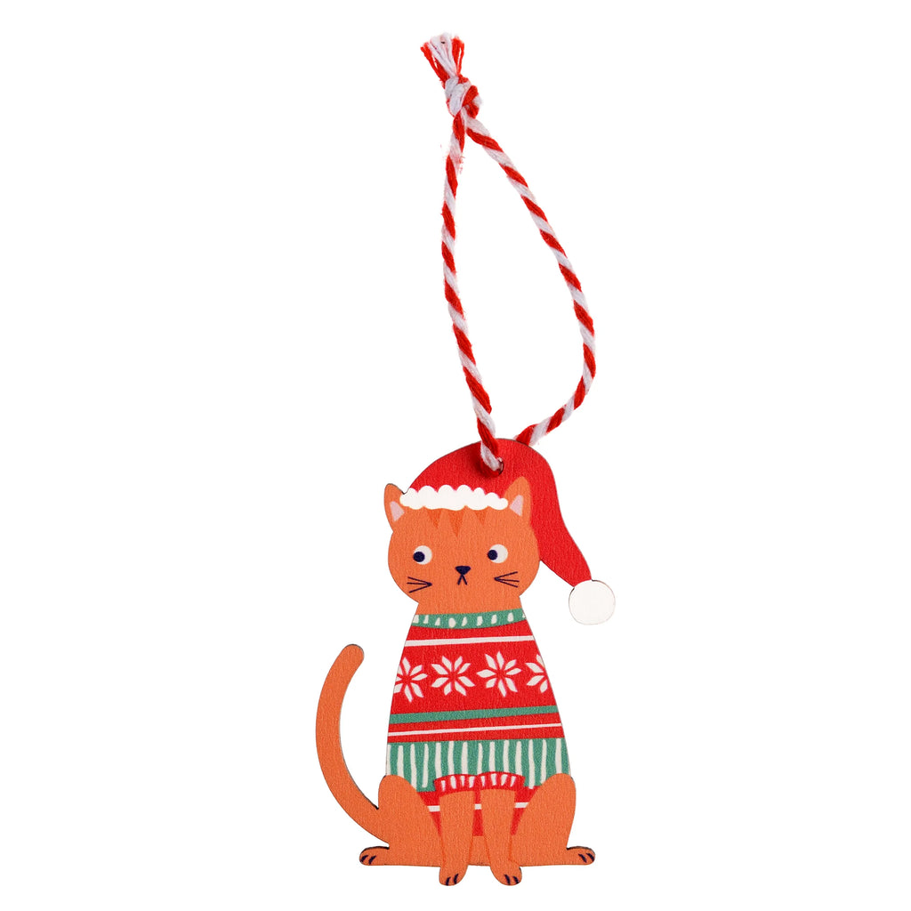 Ginger Cat Wooden Hanging Christmas Decoration from Rex London for sale at Mostyn