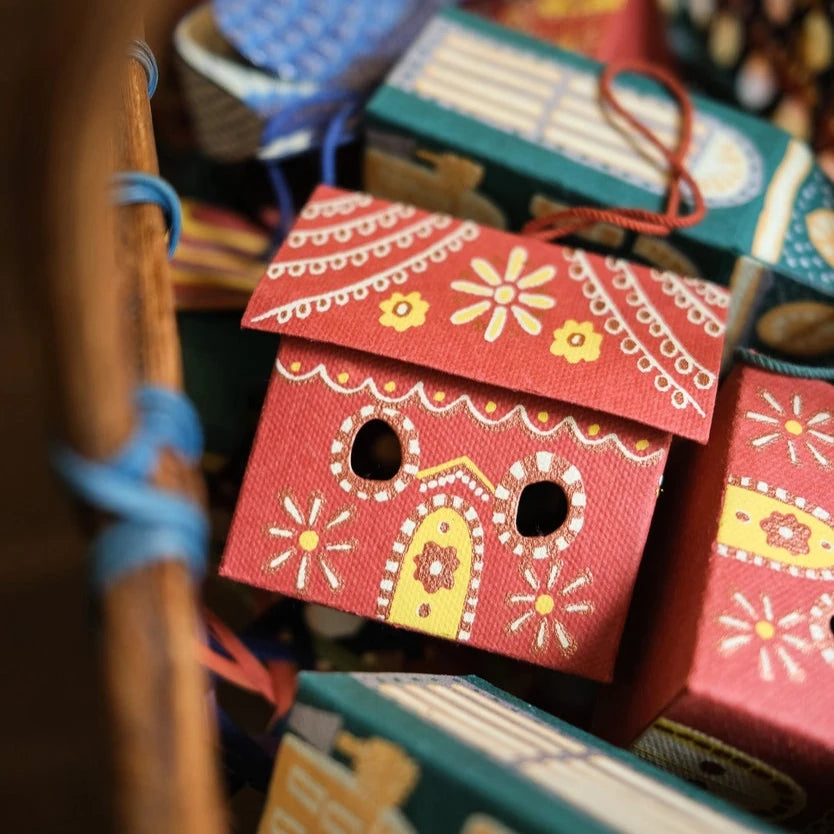 Gingerbread House Screen Printed Board Christmas Decoration from East End Press for sale at Mostyn