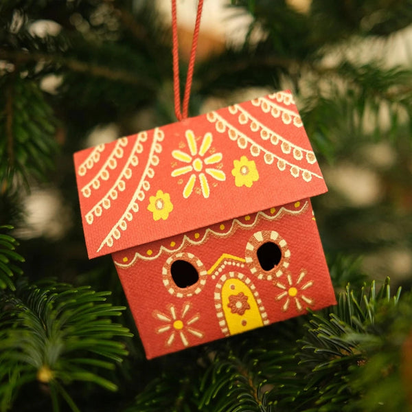 Gingerbread House Screen Printed Board Christmas Decoration from East End Press for sale at Mostyn