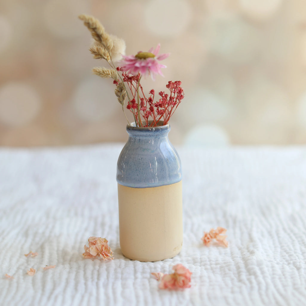 A Handcrafted 'Midnight Blue' Ceramic Milk Bottle Vase from Glosters pottery for sale at Mostyn