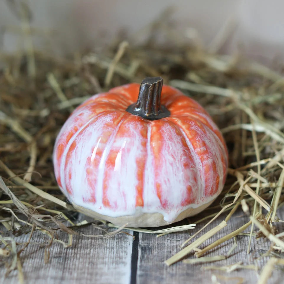 A Ceramic Pumpkin Small Drippy Autumn Orange from Glosters Pottery for sale at Mostyn.