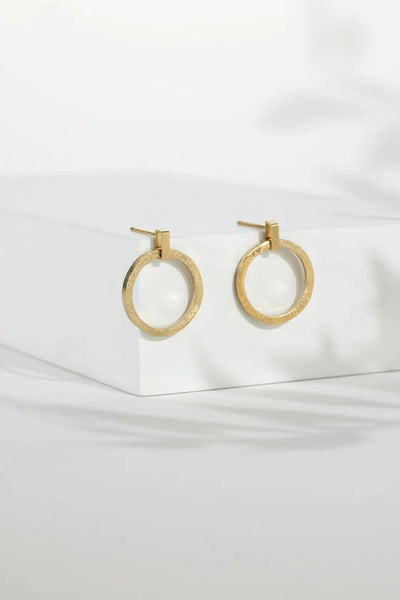 Gold Vermeil on Sterling Silver Sparkle Drop Circle Stud Earrings from Rebecca Oldfield for sale at Mostyn