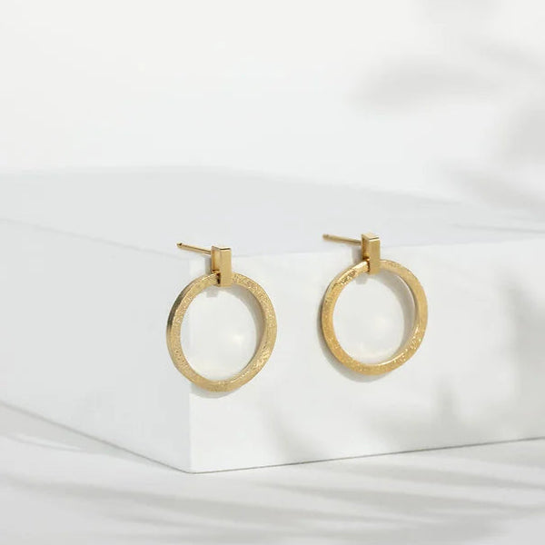 Gold Vermeil on Sterling Silver Sparkle Drop Circle Stud Earrings from Rebecca Oldfield for sale at Mostyn