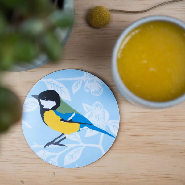 Great Tit Cork Backed Coaster by The Owlery for sale at Mostyn