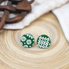 Green Carthen Tapestry Welsh Blanket Polymer Clay Stud Earrings from Carla's Cwtch for sale at Mostyn