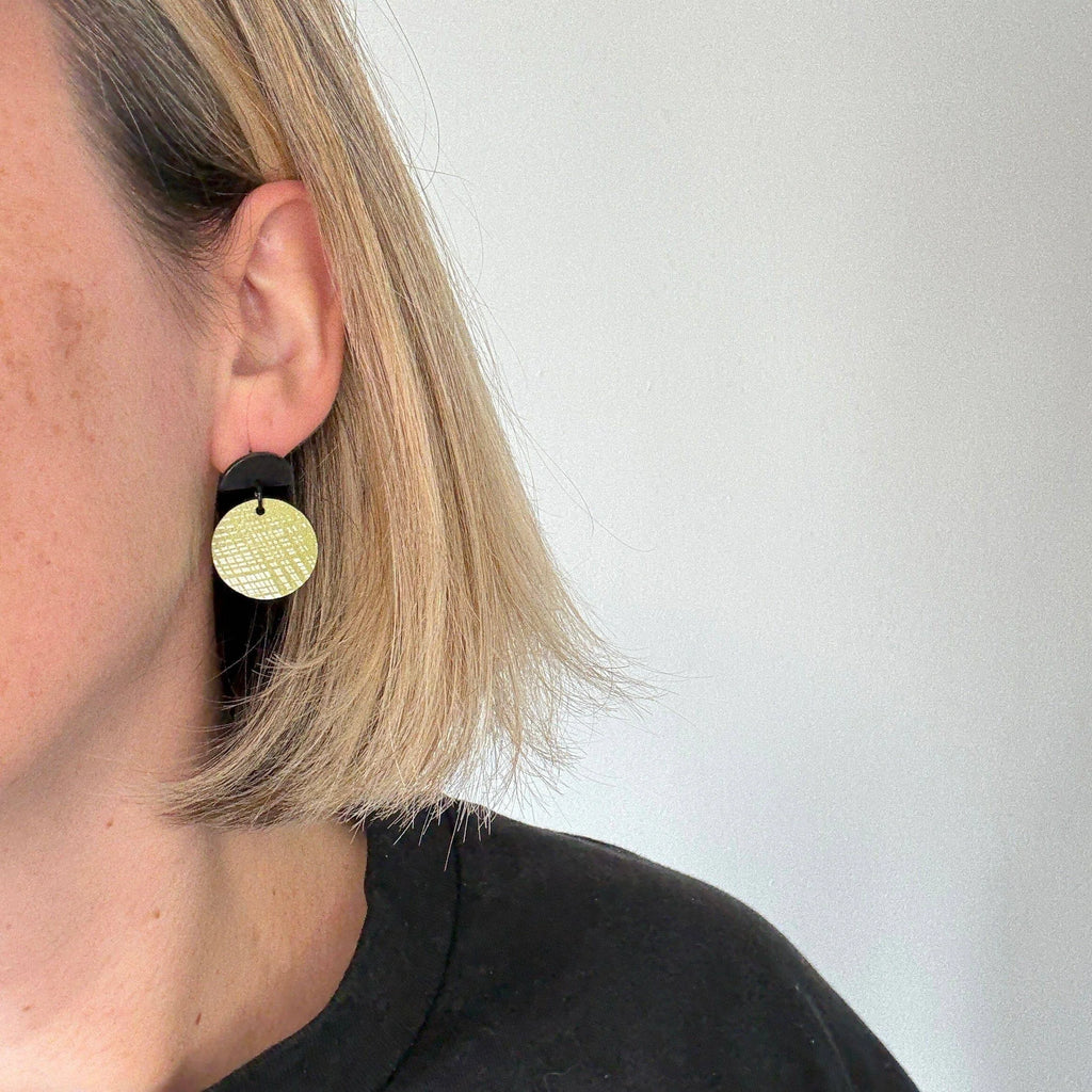 Green Doodle Black Arch Stud Earrings from Deryn for sale at Mostyn