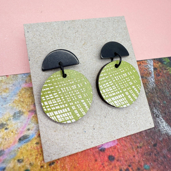 Green Doodle Black Arch Stud Earrings from Deryn for sale at Mostyn
