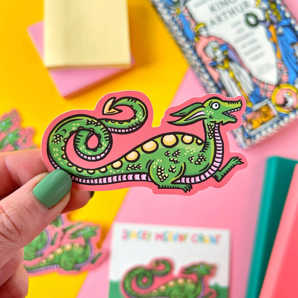 A Green Dragon Medieval Marginalia Vinyl Sticker by Stacey McEvoy Caunt for sale at Mostyn