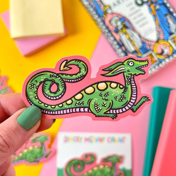 A Green Dragon Medieval Marginalia Vinyl Sticker by Stacey McEvoy Caunt for sale at Mostyn