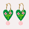 Green Floral Heart Charm Hoop Earrings by Natalie Lea Owen for sale at Mostyn