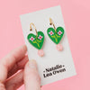 Green Floral Heart Charm Hoop Earrings by Natalie Lea Owen for sale at Mostyn