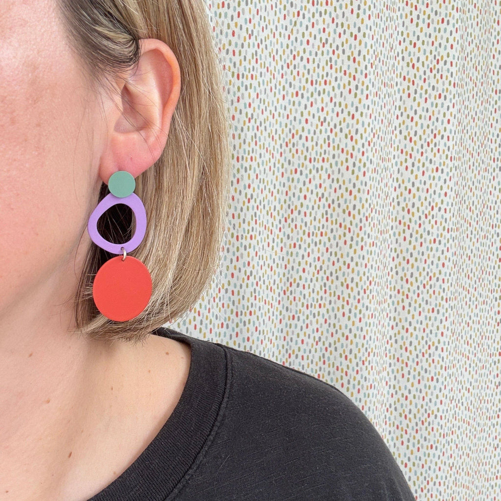Green Lilac and Red Matisse Stud Earrings from Deryn for sale at Mostyn
