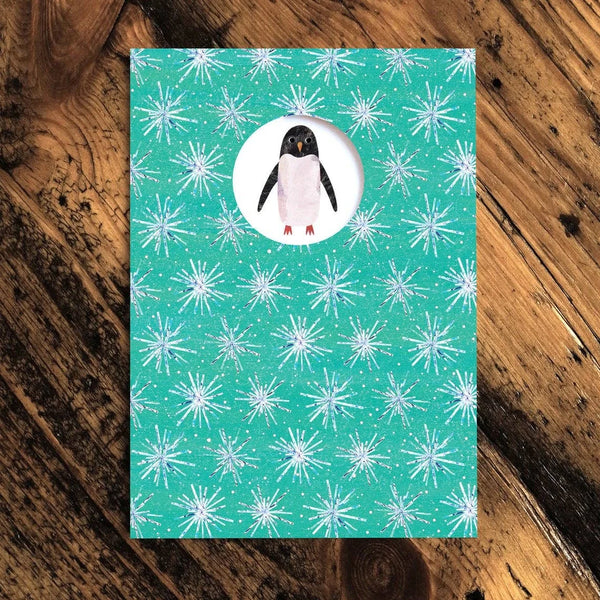 Green Penguin Christmas Card with Die Cut Circle from Paperwhale for sale at Mostyn