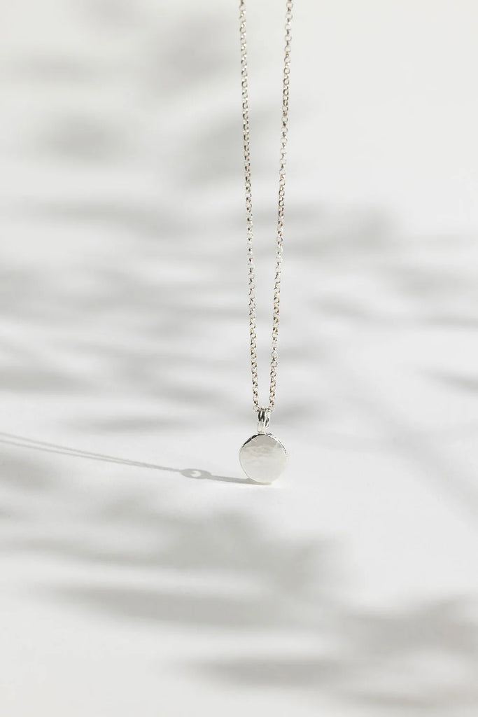 Hammered Sterling Silver Blobby Pendant Necklace on 18" Figaro Chain from Rebecca Oldfield for sale at Mostyn