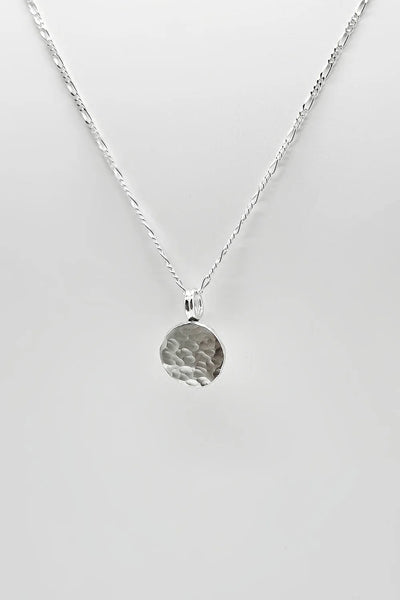 Hammered Sterling Silver Blobby Pendant Necklace on 18" Figaro Chain from Rebecca Oldfield for sale at Mostyn