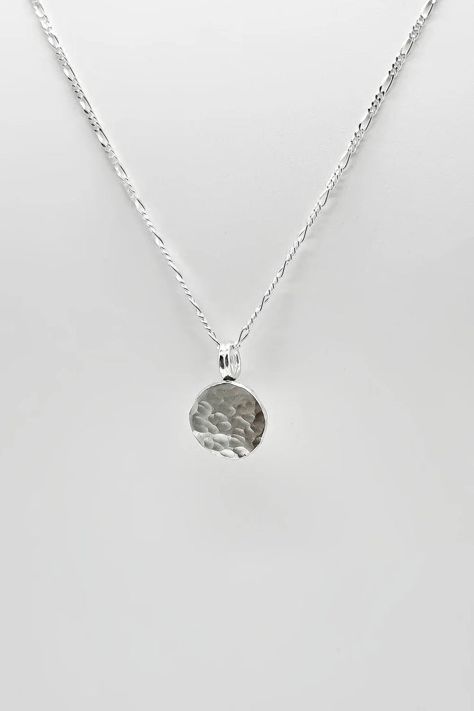 Hammered Sterling Silver Blobby Pendant Necklace on 18" Figaro Chain from Rebecca Oldfield for sale at Mostyn