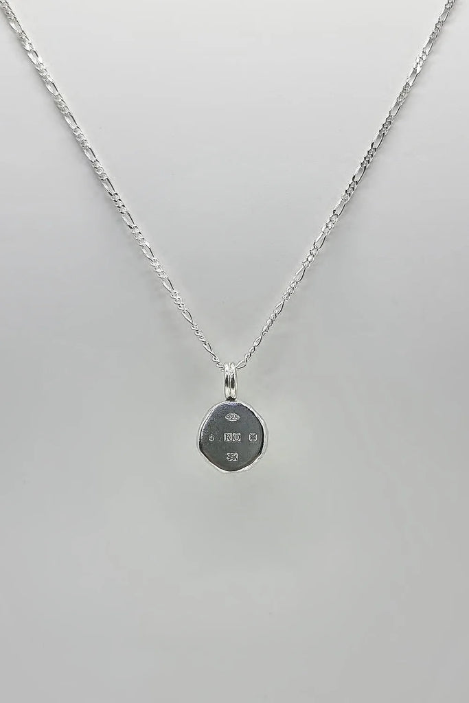 Hammered Sterling Silver Blobby Pendant Necklace on 18" Figaro Chain from Rebecca Oldfield for sale at Mostyn