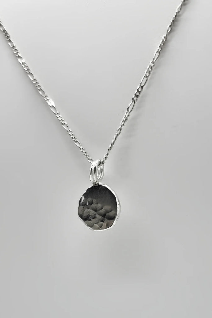 Hammered Sterling Silver Blobby Pendant Necklace on 18" Figaro Chain from Rebecca Oldfield for sale at Mostyn