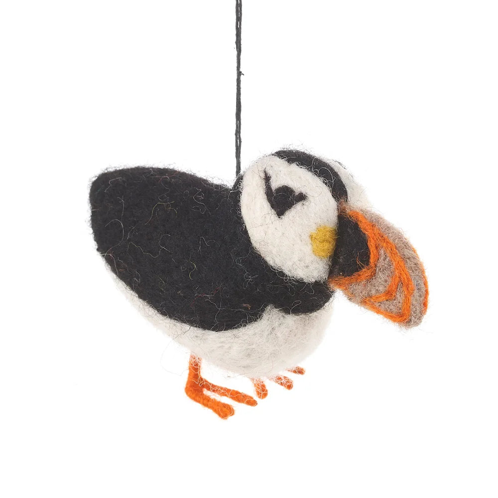 Handcrafted Felt Puffin Hanging Decoration from Felt so Good for sale at Mostyn