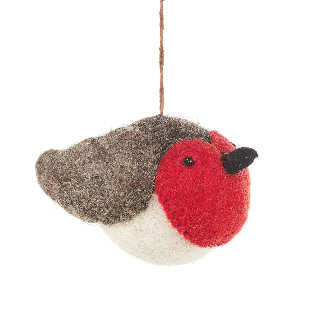 Handcrafted Rosie the Robin Felt Hanging Christmas Decoration from Felt so Good for sale at Mostyn