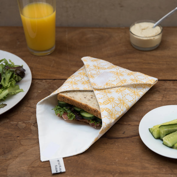 Handcrafted Bee Print Reusable Sandwich Wrap from The Owlery for sale at Mostyn
