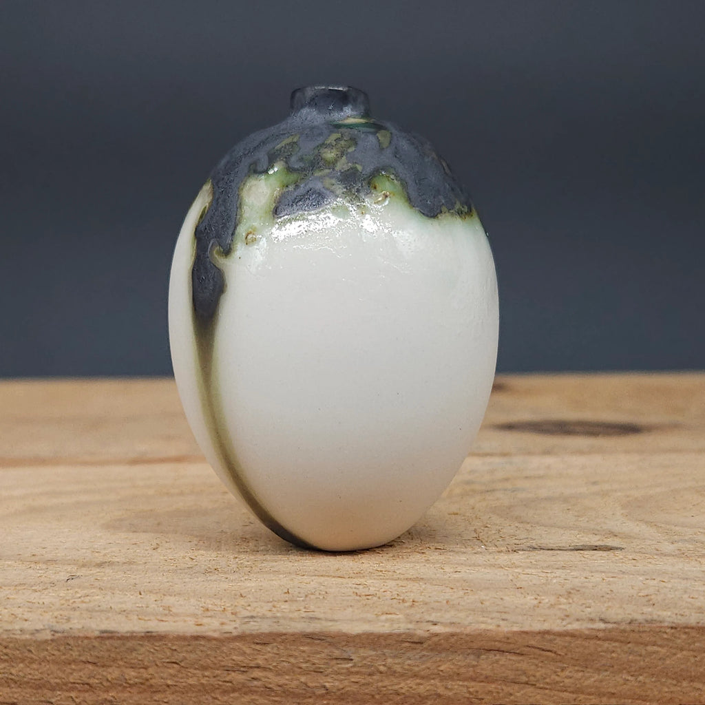 Handcrafted Black and White Oval Slip Cast Porcelain Vessel from Debbie Nairn for sale at Mostyn