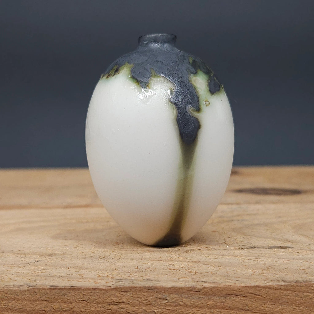 Handcrafted Black and White Oval Slip Cast Porcelain Vessel from Debbie Nairn for sale at Mostyn