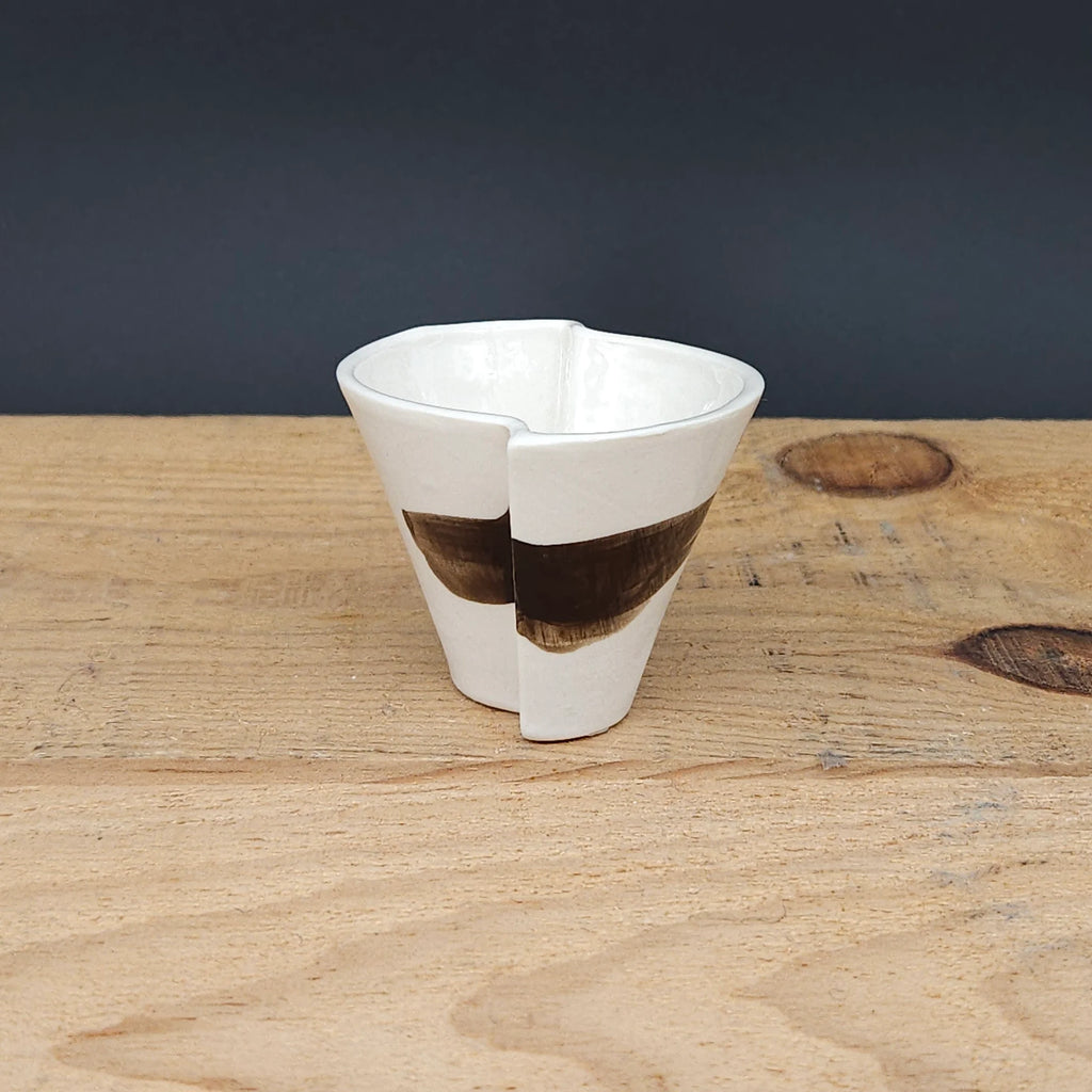 Handcrafted Ceramic Edge Shot Cups with Brown Stripe from Emily Hughes for sale at Mostyn