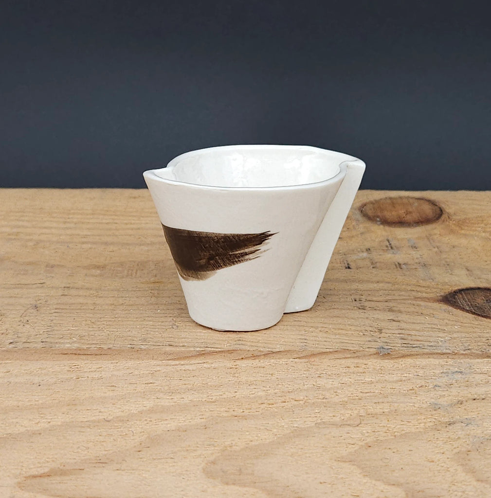 Handcrafted Ceramic Edge Shot Cups with Brown Stripe from Emily Hughes for sale at Mostyn