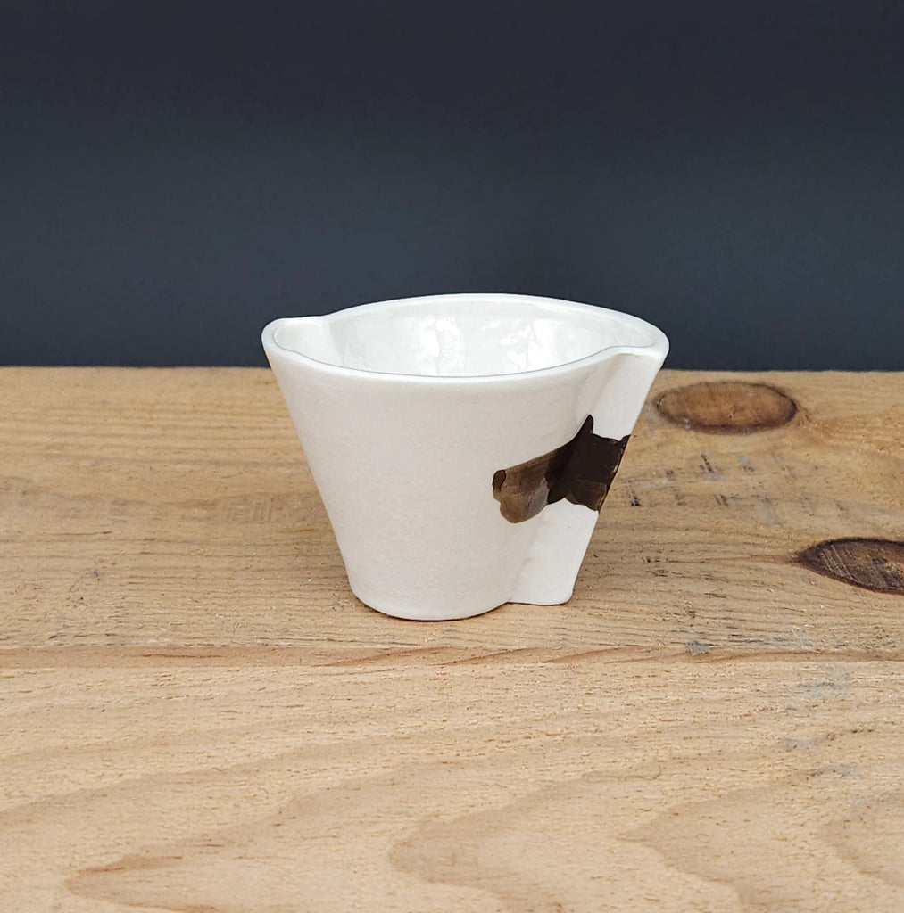 Handcrafted Ceramic Edge Shot Cups with Brown Stripe from Emily Hughes for sale at Mostyn