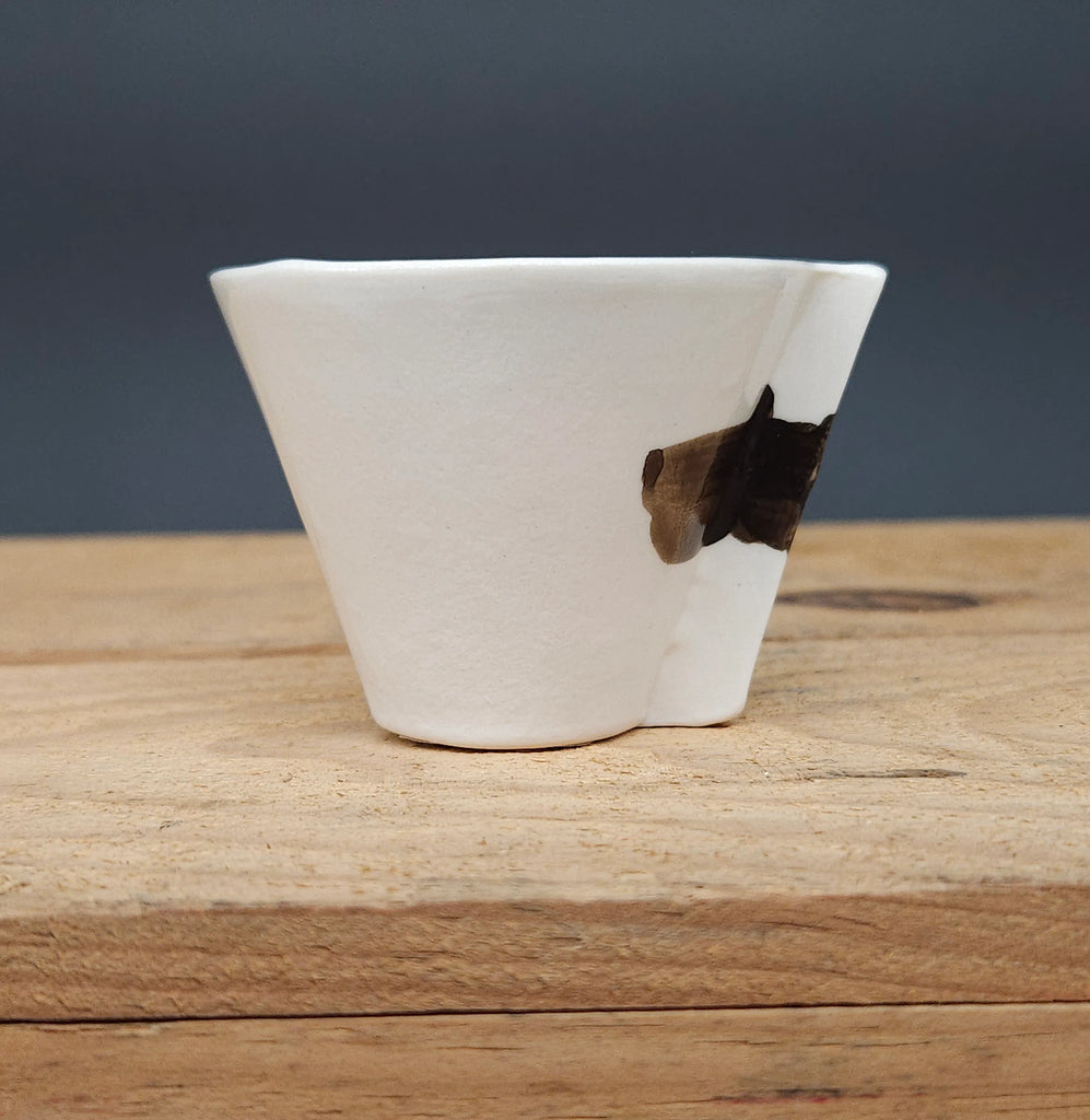 Handcrafted Ceramic Edge Shot Cups with Brown Stripe from Emily Hughes for sale at Mostyn