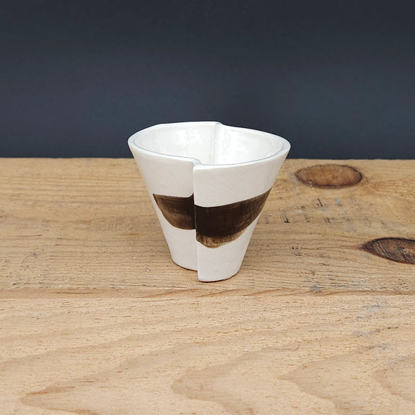 Handcrafted Ceramic Edge Shot Cups with Brown Stripe from Emily Hughes for sale at Mostyn