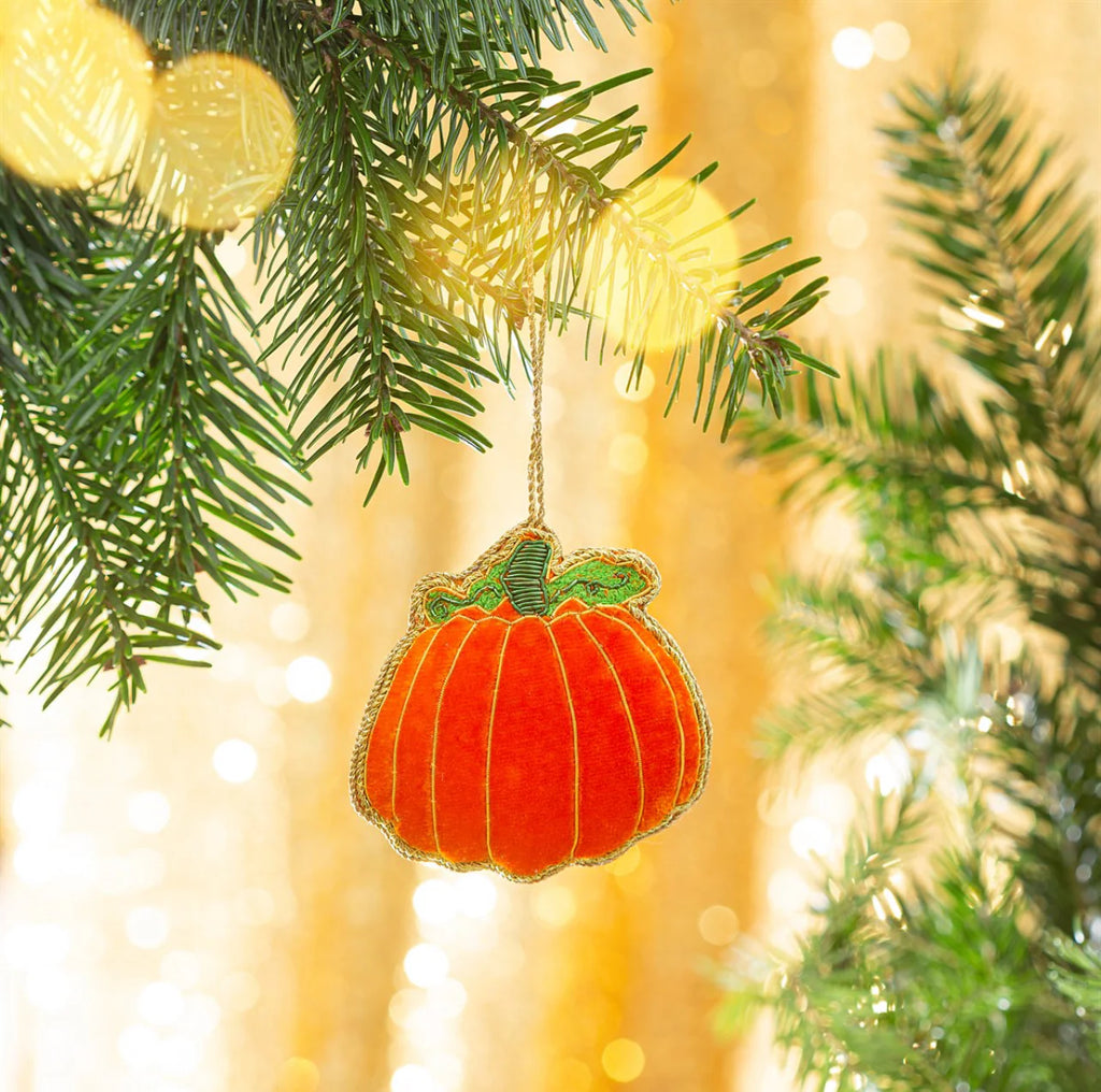 Handcrafted Embroidered Pumpkin Decoration by Sass and Belle for sale at Mostyn