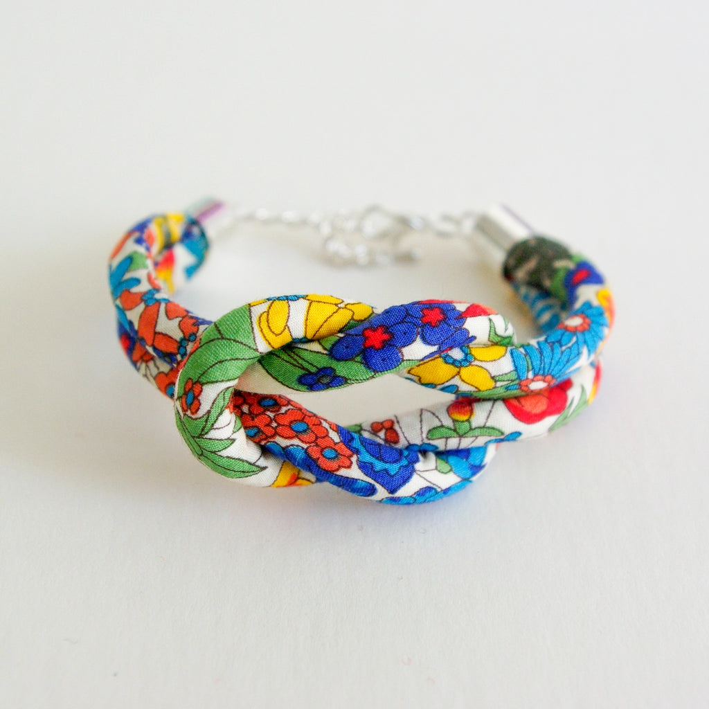 Handcrafted Margaret Annie Liberty Print Fabric Adjustable Reef Knot Bracelet from Bunny Bosworth for sale at Mostyn
