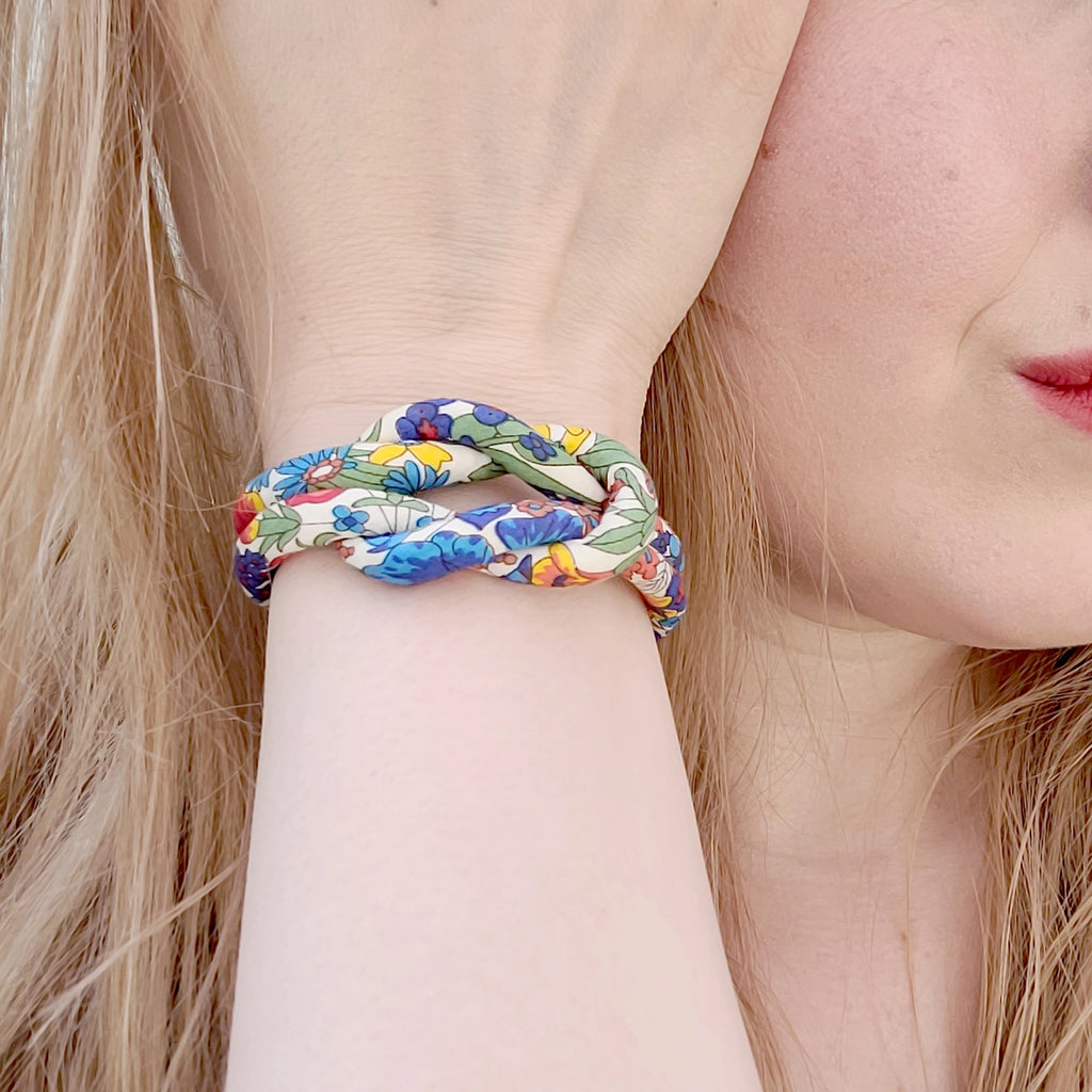 Handcrafted Margaret Annie Liberty Print Fabric Adjustable Reef Knot Bracelet from Bunny Bosworth for sale at Mostyn